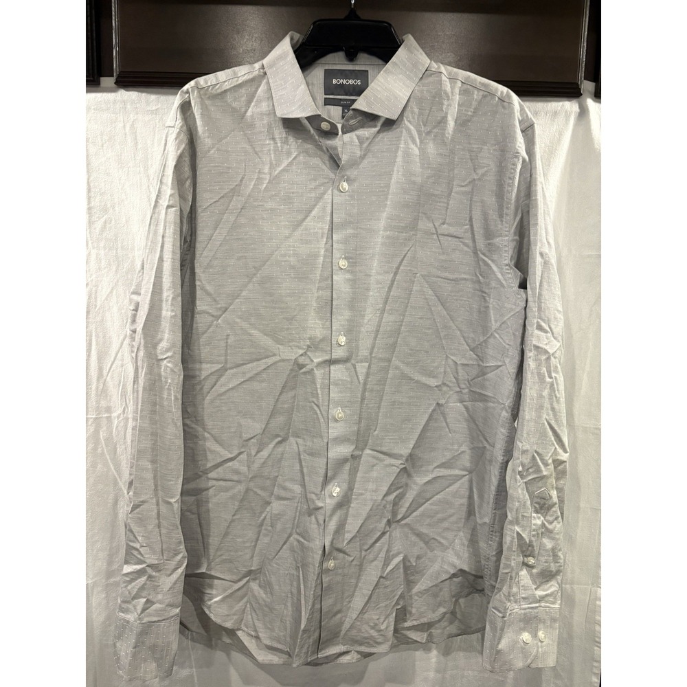 Bonobos Slim Fit Men's XL Gray Dobby Textured Button Dress Shirt 100% Cotton